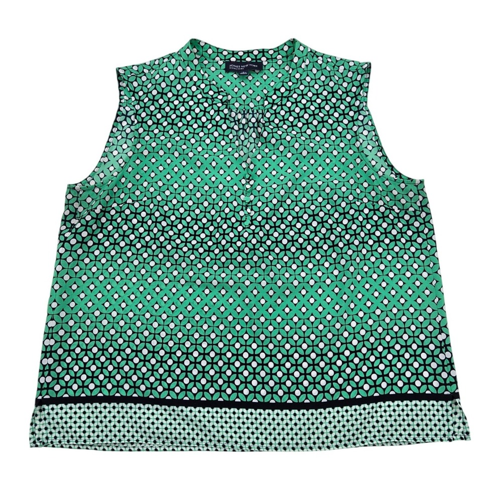 Jones New York Signature Green Geometric Sleeveless Blouse Large